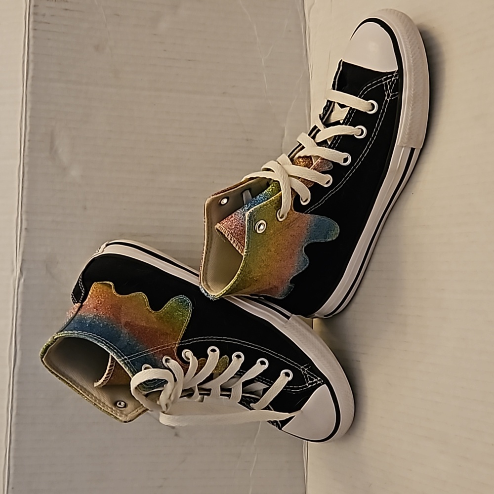 Converse All Star Chuck Taylor High Top Shoes Glitter Rainbow Drip Kid’s Size 3
